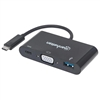 MANHATTAN 152044 USB-C TO VGA 3-IN-1 DOCKING CONVERTER WITH POWER DELIVERY, MULTIPORT CONVERTER, BLACK