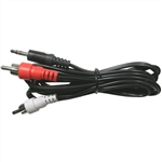 MODE 27-974-0 'Y' CABLE, ONE 3.5MM STEREO PLUG TO TWO RCA   PLUGS, 6' LONG