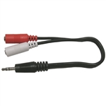 MODE 27-978-1 'Y' CABLE, ONE 3.5MM STEREO PLUG TO TWO 3.5MM STEREO JACKS, 6" LONG