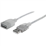 MANHATTAN USB 2.0 A-A MALE-FEMALE EXTENSION CABLE,          TRANSLUCENT SILVER (6FT) 336314