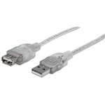MANHATTAN USB 2.0 A-A MALE-FEMALE EXTENSION CABLE,          TRANSLUCENT SILVER (10FT) 340496