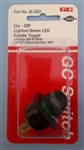 GC 35-3321 PADDLE TOGGLE SWITCH SPST ON-OFF, 20A @ 12VDC,   LIGHTED GREEN LED, QC TERMINALS *NOT RATED FOR 120/220V AC*