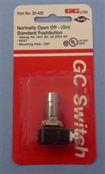 GC 35-430 STANDARD PUSH BUTTON SWITCH SPST OFF-(ON) NORMALLY OPEN, 6A @ 125VAC / 3A @ 250VAC, SOLDER TERMINALS
