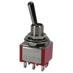 MODE 41-245T-0 UL/CSA APPROVED ECONOMY SUB-MINIATURE TOGGLE SWITCH, DPDT ON-OFF-ON, 5A @ 125VAC OR 28VDC, SOLDER STYLE