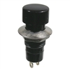 MODE 44-490-0 PUSH BUTTON SWITCH, SPST OFF-ON, 3A @ 125VAC, 12MM MOUNTING HOLE, WITH BLACK BUTTON, SOLDER TERMINALS