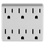 LEVITON 6ADP-W INDOOR DUPLEX OUTLET TO 6 GROUNDED OUTLET    CONVERTER, NEMA 5-15R 125VAC 15A, WHITE