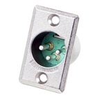 SWITCHCRAFT D3M 3 PIN MALE XLR PANEL MOUNT RECEPTACLE,      D SERIES, SILVER PINS, NICKEL HOUSING
