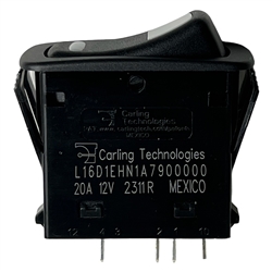 CARLING L16D1EHN1-A7900 LIGHTED ROCKER SWITCH SPDT ON-OFF-ON, 20A @ 12VDC, AMBER/GREEN LED, QC TERMINALS *MAX 12VDC*