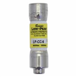 BUSSMANN LP-CC-6 FUSE 6 AMP 600VAC CLASS CC LOW PEAK TIME-DELAY VAC RATED ONLY (0.41" X 1-1/2") 6A 6AMP