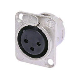 NEUTRIK NC3FD-L-1 3 PIN FEMALE XLR PANEL MOUNT RECEPTACLE,  SOLDER CONTACTS, D-SIZE NICKEL HOUSING, SILVER CONTACTS