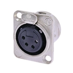 NEUTRIK NC4FD-L-1 4 PIN FEMALE XLR PANEL MOUNT RECEPTACLE,  SOLDER CONTACTS, NICKEL D-SIZE HOUSING, SILVER CONTACTS