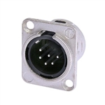 NEUTRIK NC6MD-L-1 6 PIN MALE XLR PANEL MOUNT RECEPTACLE,    SOLDER CONTACTS, D-SIZE NICKEL HOUSING, SILVER CONTACTS