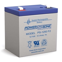 POWERSONIC PS-1250F2 12V 5AH SLA BATTERY WITH .250" QC      TERMINALS