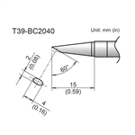HAKKO T39-BC2040 BEVEL TIP 2MM/60 DEGREES X 15MM            FOR THE FX-971 SOLDERING STATION *SPECIAL ORDER*