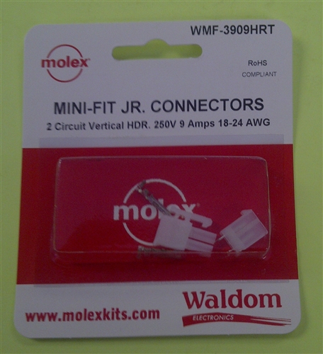 Details about   Molex Waldom WMF-3909HRT Mini-Fit JR,2 Circuit 9 Amps 250 V   24-18 AWG 